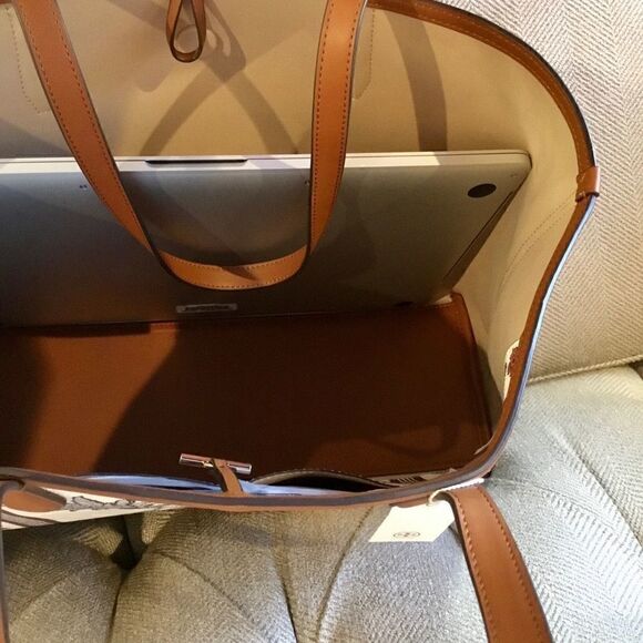 TORY BURCH FLORAL WINE PERRY LARGE TOTE LAPTOP TRAVEL HANDBAG WORK VACAT… - Picture 3 of 7